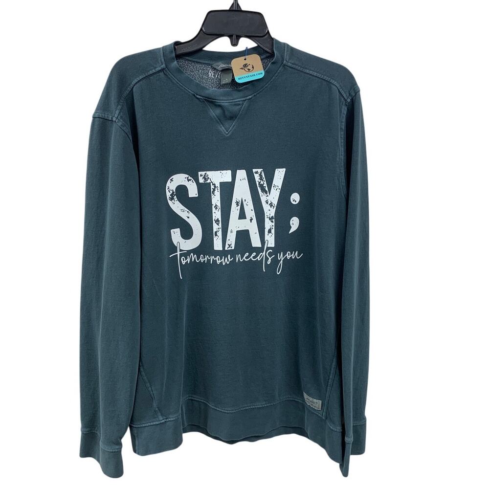 Upcycled Hand Printed Mens Large Tall Gray Stay Tomorrow Needs You Sweatshirt